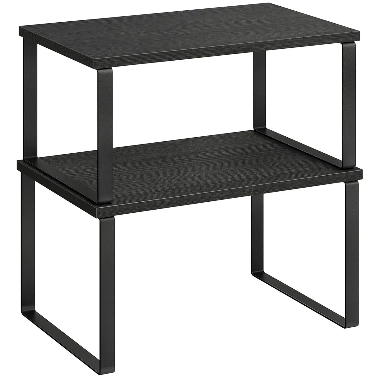 2 Pack Stackable Kitchen Cabinet Organiser Shelf Countertop -Multipurpose - Black