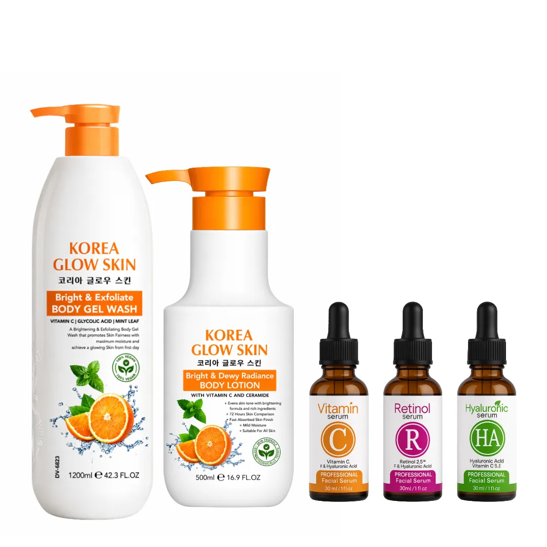 Korea Glow Skin Brightening Body Wash & Lotion with 3 Brightening Serums