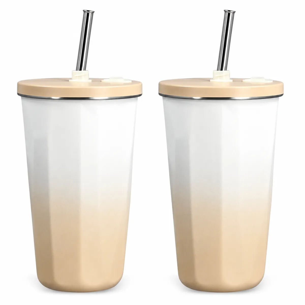 Stainless Steel Travel Cups with Straws - 2 Pack