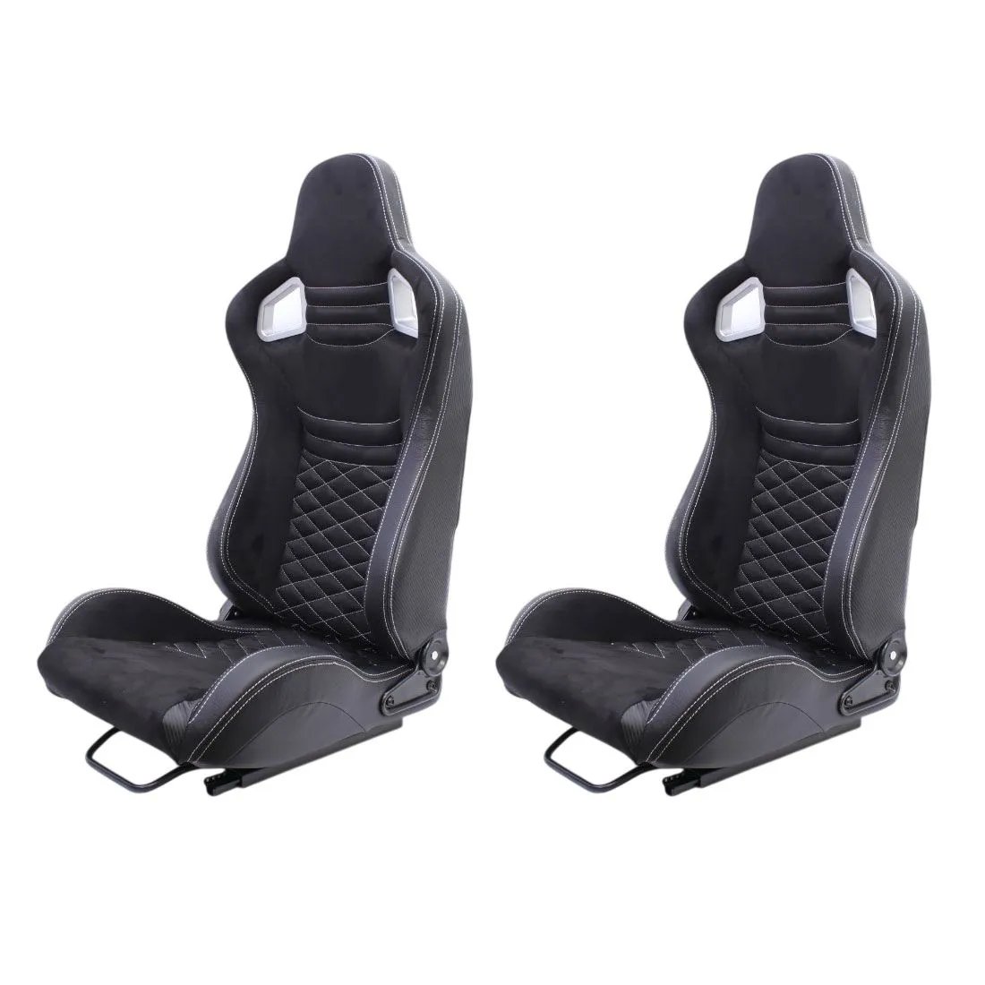 Universal Reclinable Racing Seats - Suede Black with White Stitch - Set