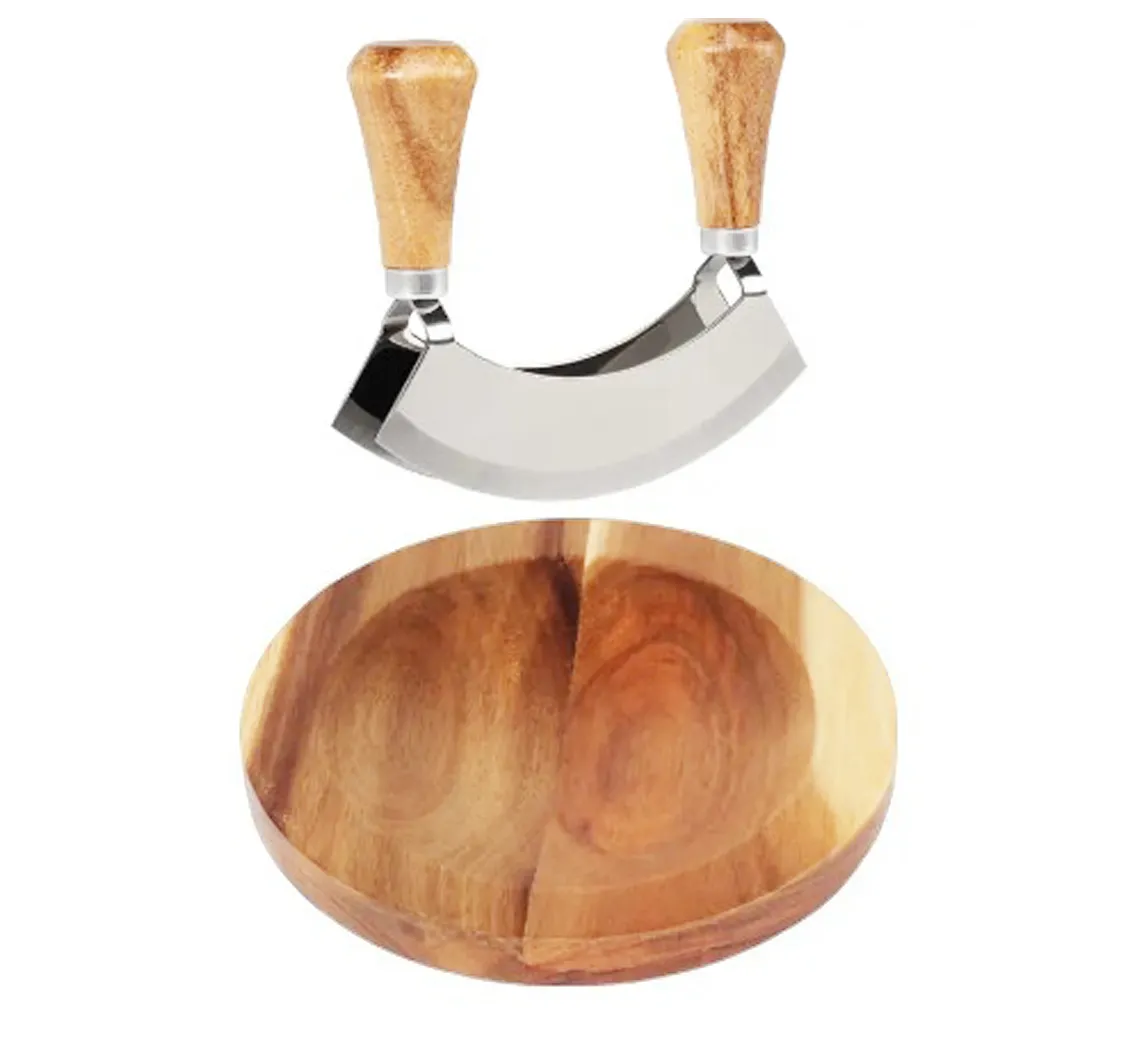 Bestby - Acacia Wood Herb Cutting Board with Double Blade Chopper Knife