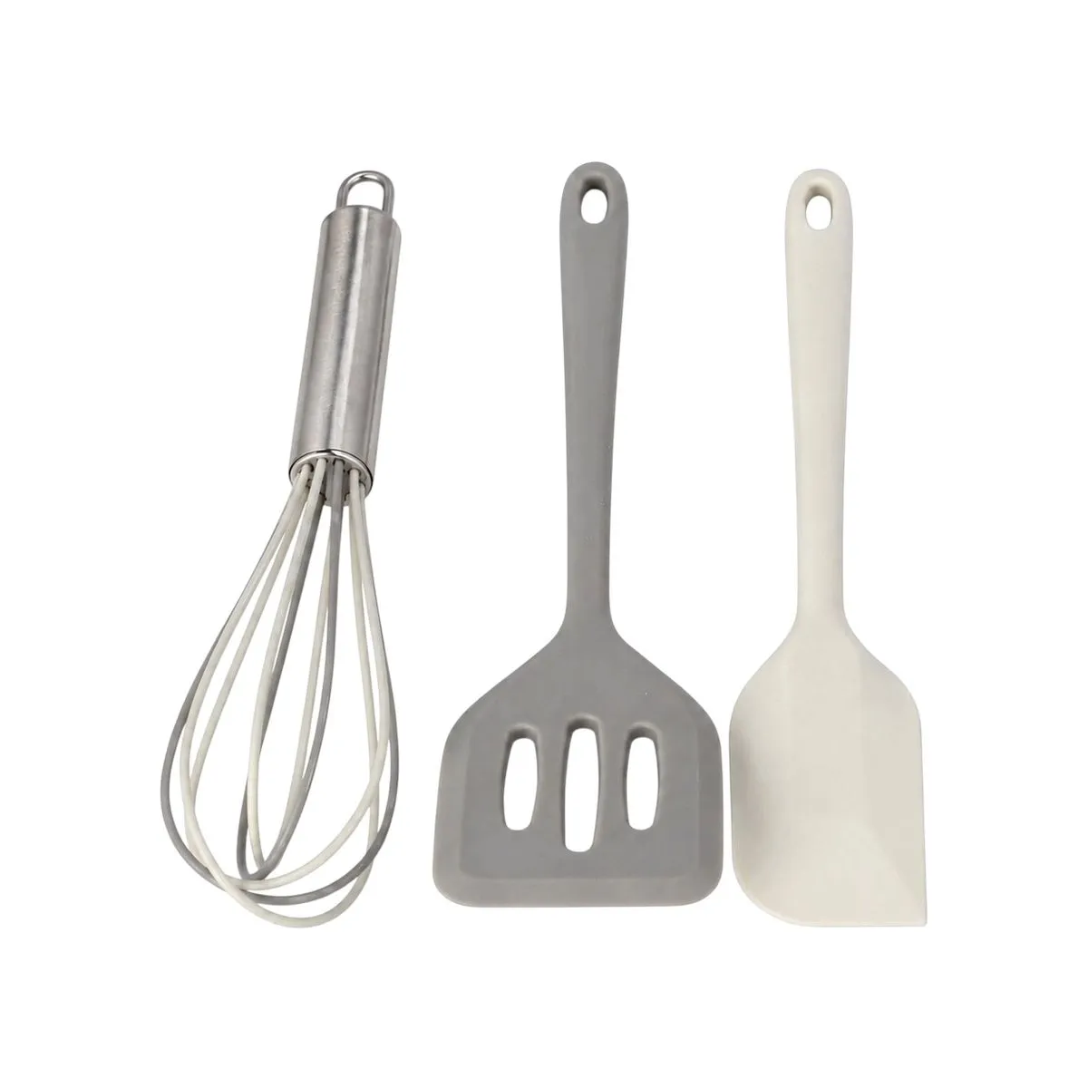 3 Piece Mini Kitchen Utensil Set - Whisk- Slotted Turner- Scraper Spatula