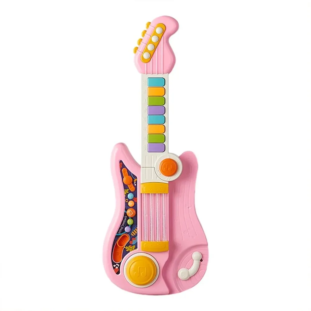 Toddler Folding Musical Electric Guitar Piano Keyboard Lights and Sound Toy - Pink, Black