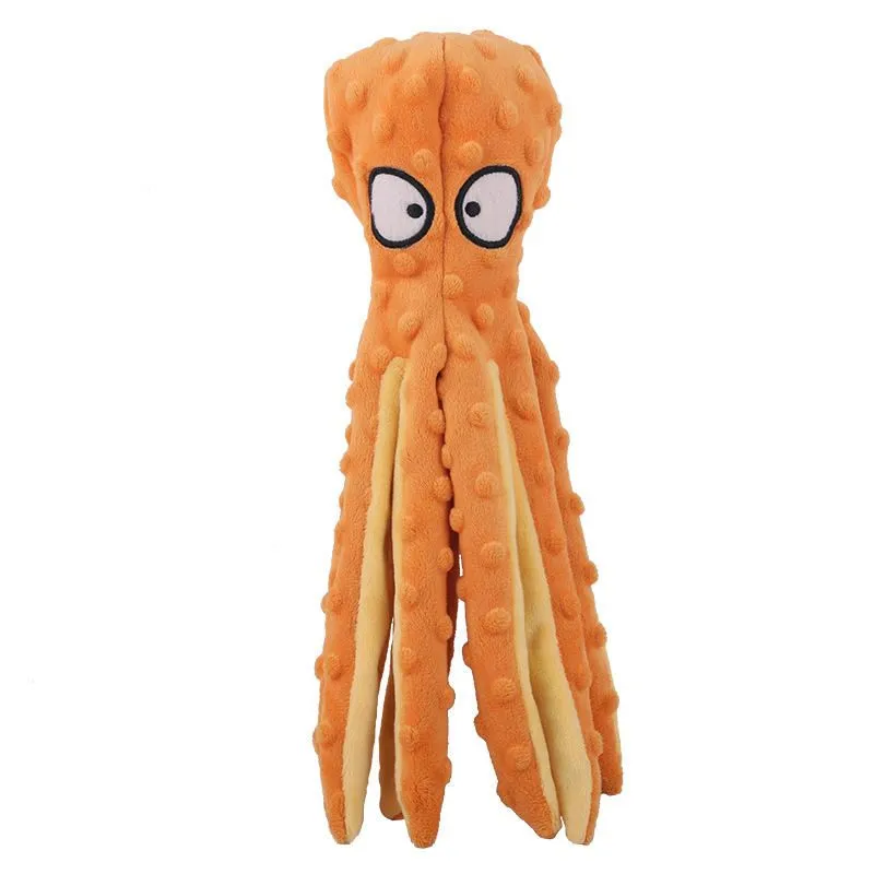 Octopus Plush Dog Chew Toy No Stuffing Puppy Teething Interactive - Burnt Orange