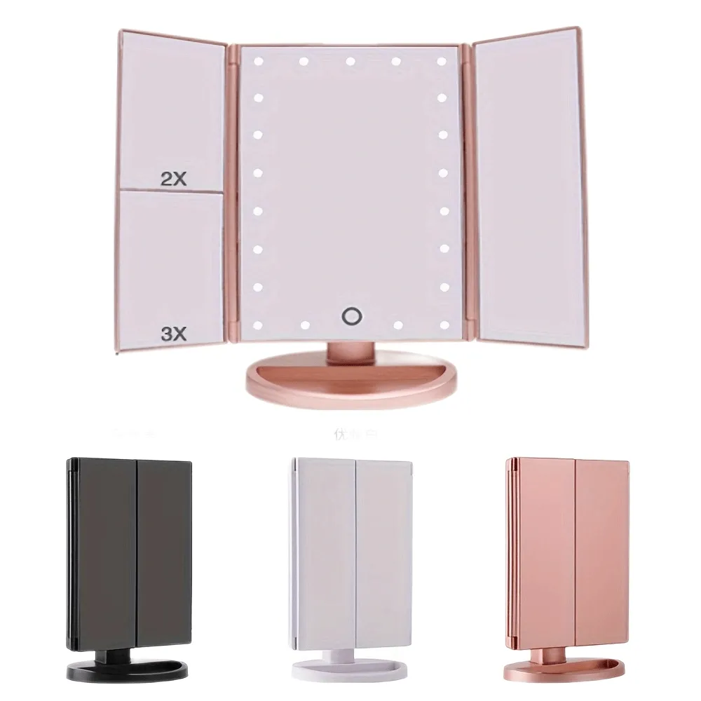 Tri-folded Table Makeup Mirror, Standing Mirror With Lights