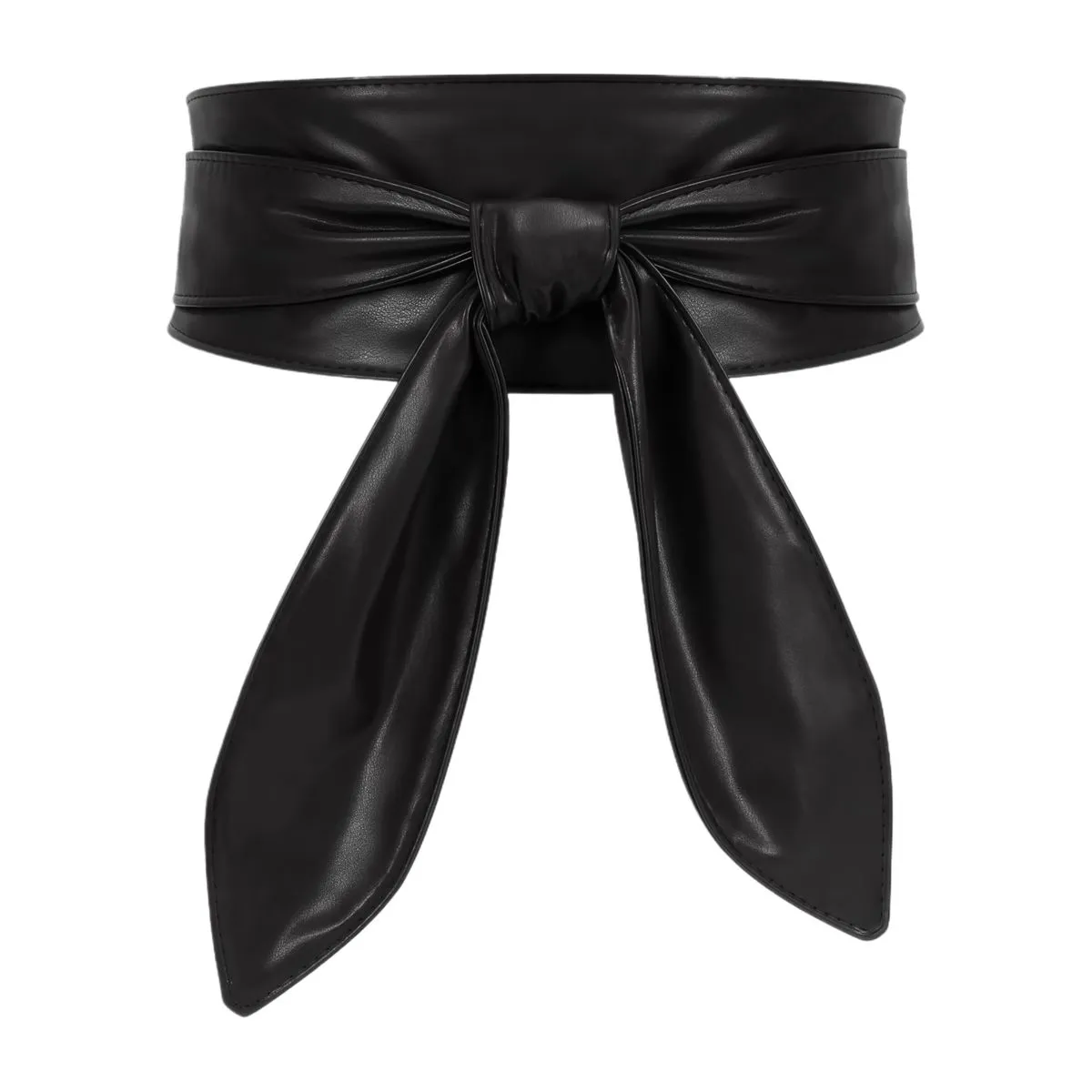 Kingdushi Women's PU Leather Obi Belt, Wide Cinch Waist Belt for Dresses - Black