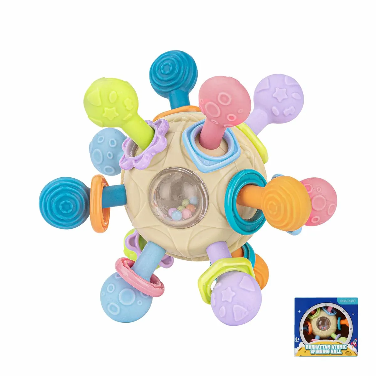 Grabbing Ball Baby Toy Sensory Teething Teether Toys for Babies 3-18 Months - Beige