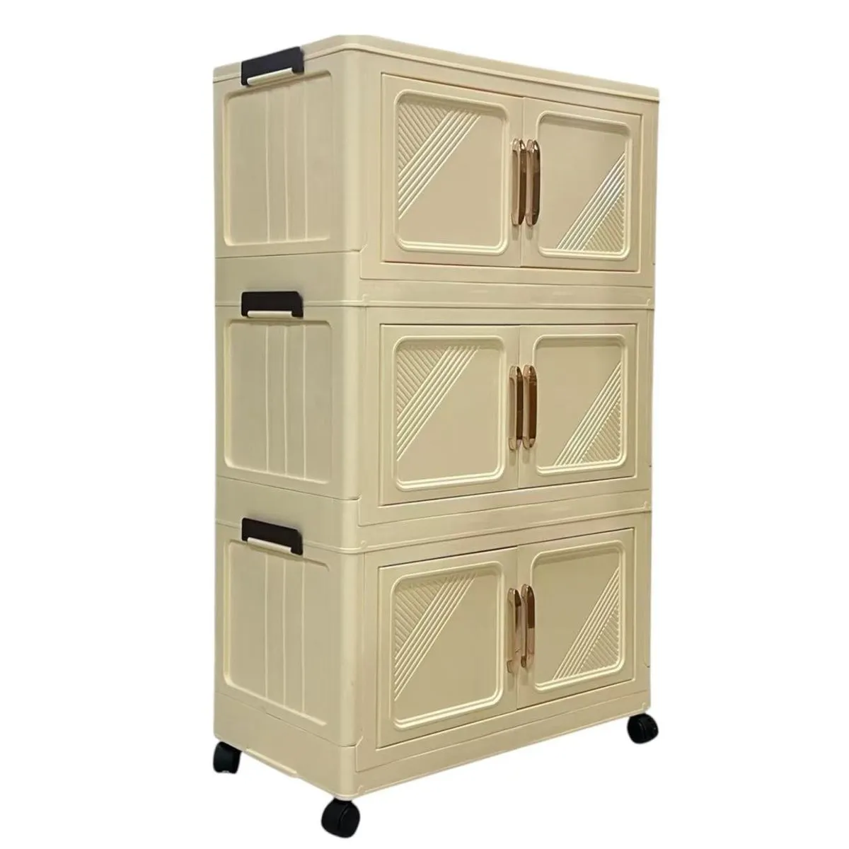 3-Layer Extra Large Collapsible Storage Cabinet with Magnetic Doors