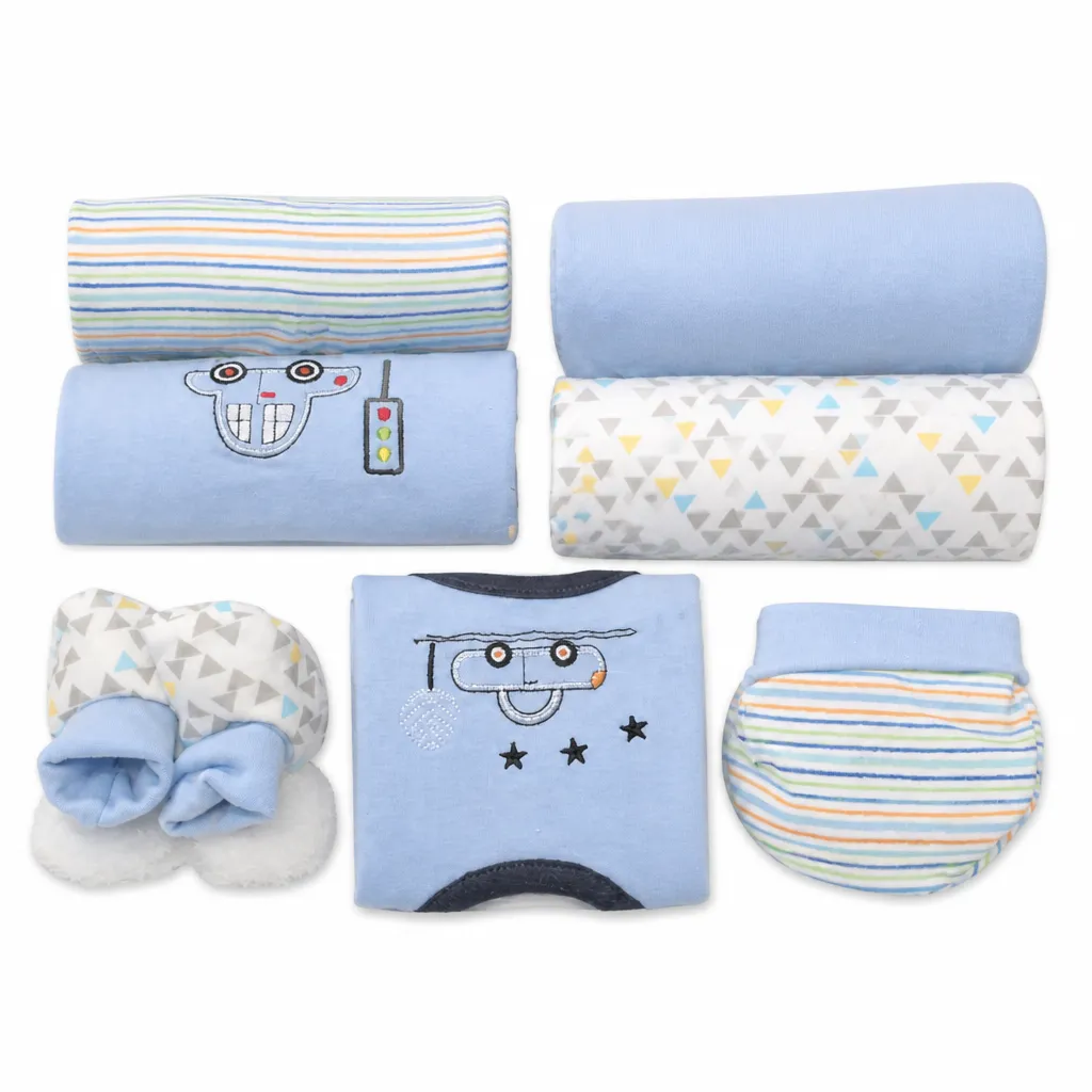 Baby Gift Set 4 Piece Blue Includes Clothing and Accessories