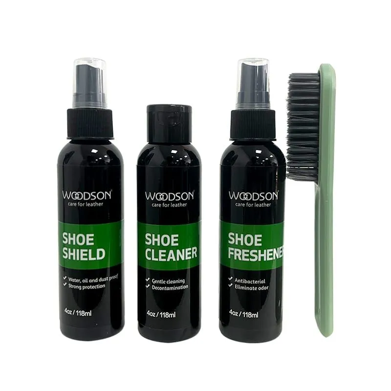 Woodson Athletic Shoe Care Kit - 3-in-1 Cleaner, Shield & Freshener + Brush