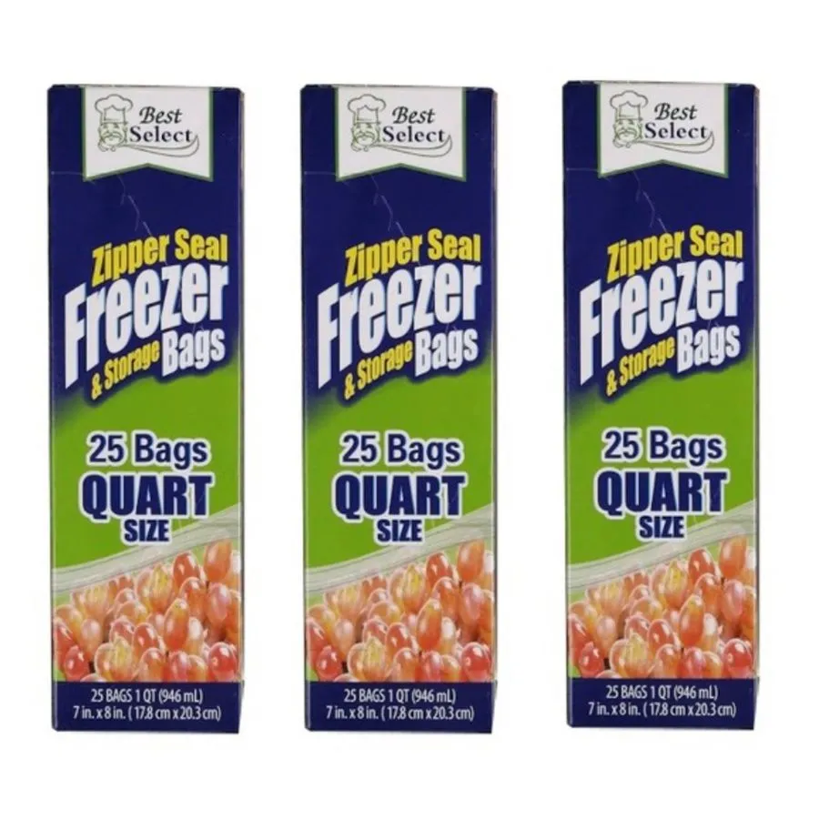 Freezer & Storage Bags - Zip Seal Freezer/Sandwich Bags - 75 Bags - Quart