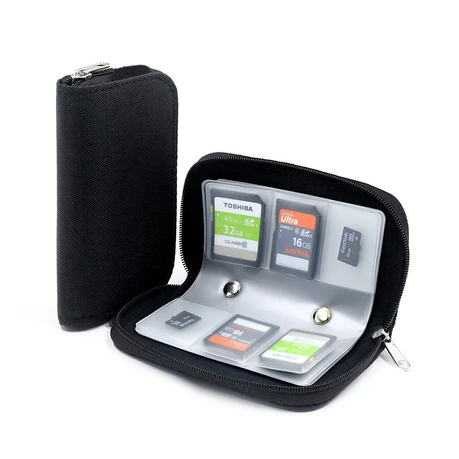 Memory Card Holder Mini Organizer Case for SD Micro SD MMC CF SIM Cards - Black