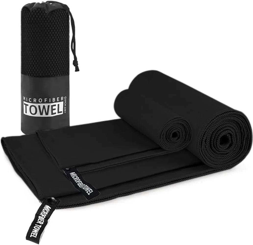 Towelling Fabric Sports Beach Towel - Black