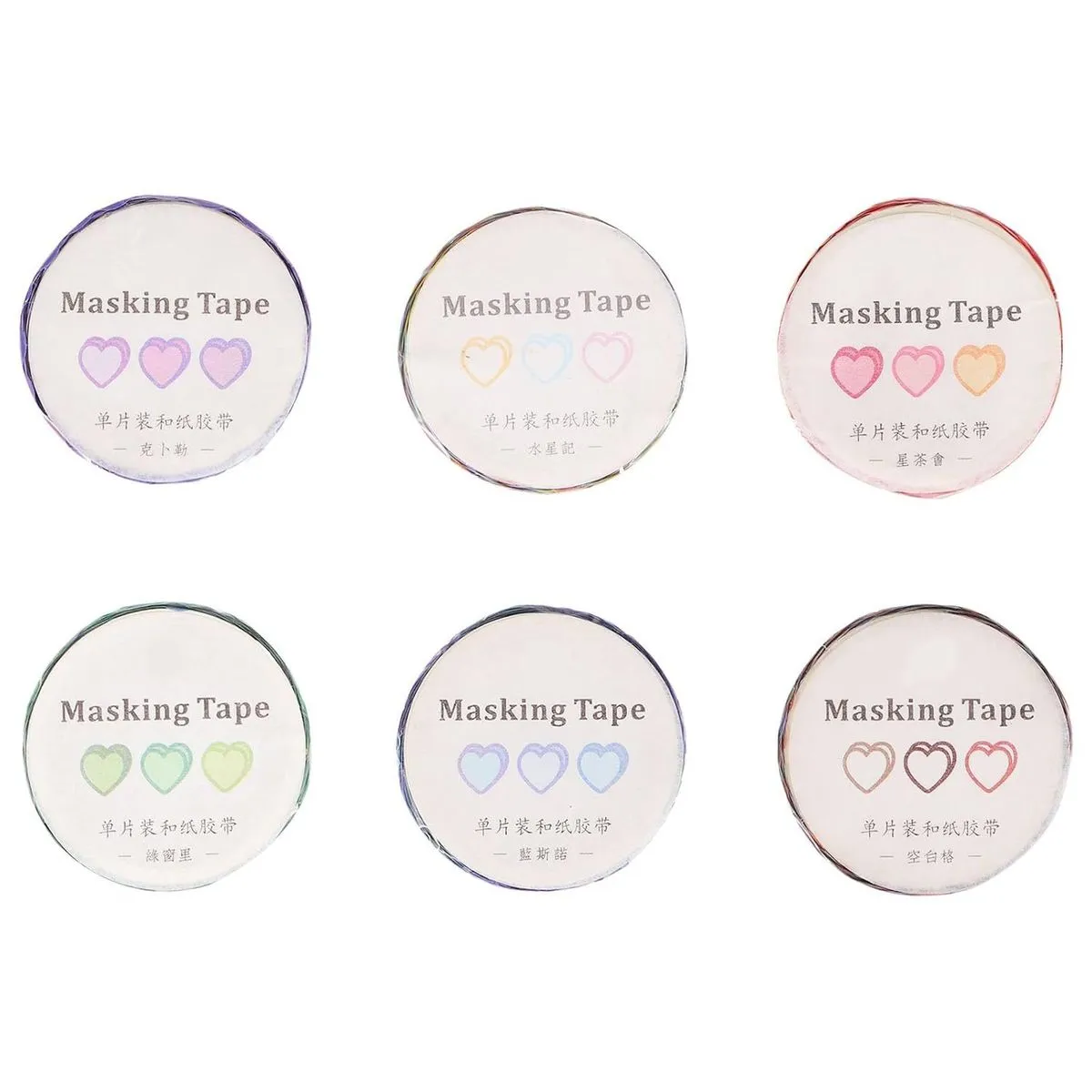 6 Rolls Mixed Color Heart Pattern Washi Tape Set 100pcs Decorative Paper