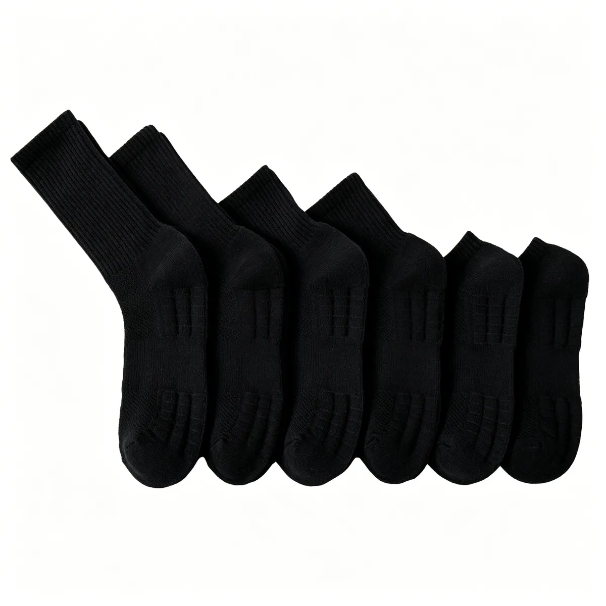 6 Pcs Towel Bottom Wrapped Breathable Sports Socks One Size - Black