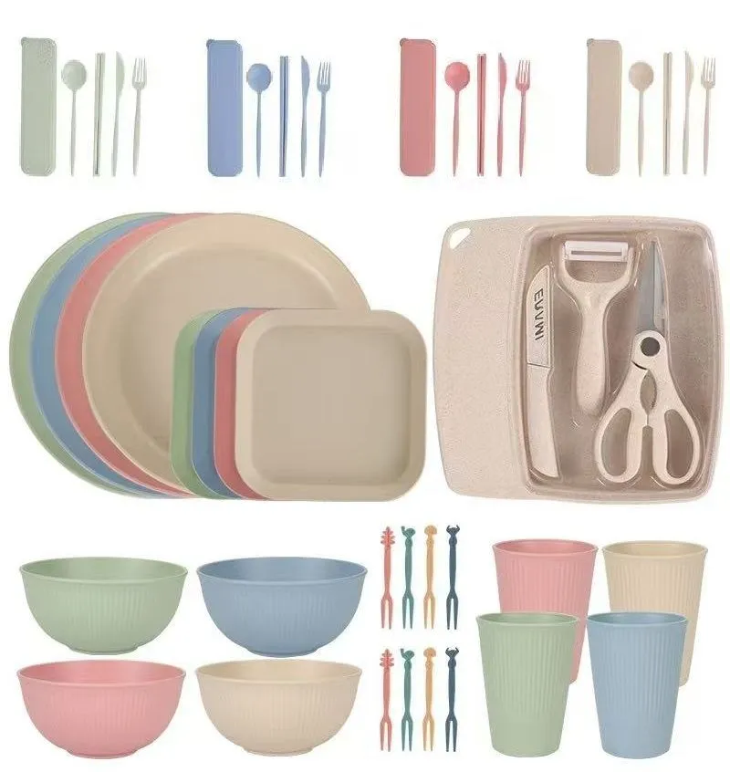 Eco-Friendly Wheat Straw Kitchen & Dining Set - Complete Meal Prep Kit