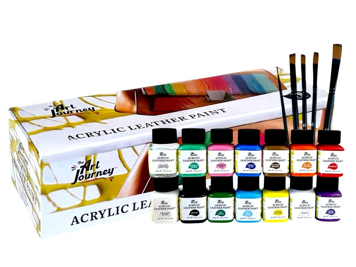 The Art Journey Acrylic Leather Paint 19 Pcs Set with 5 Brushes