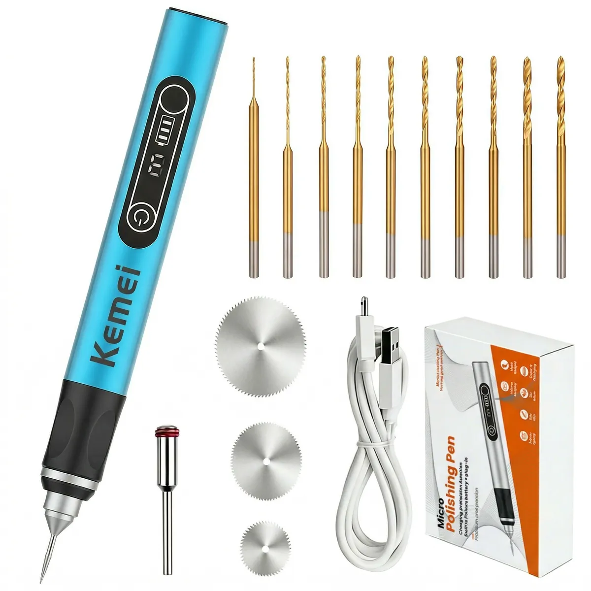 Kemei Cordless Mini Engraving Pen Set -3 Speed Rotary Tool Kit USB Recharge