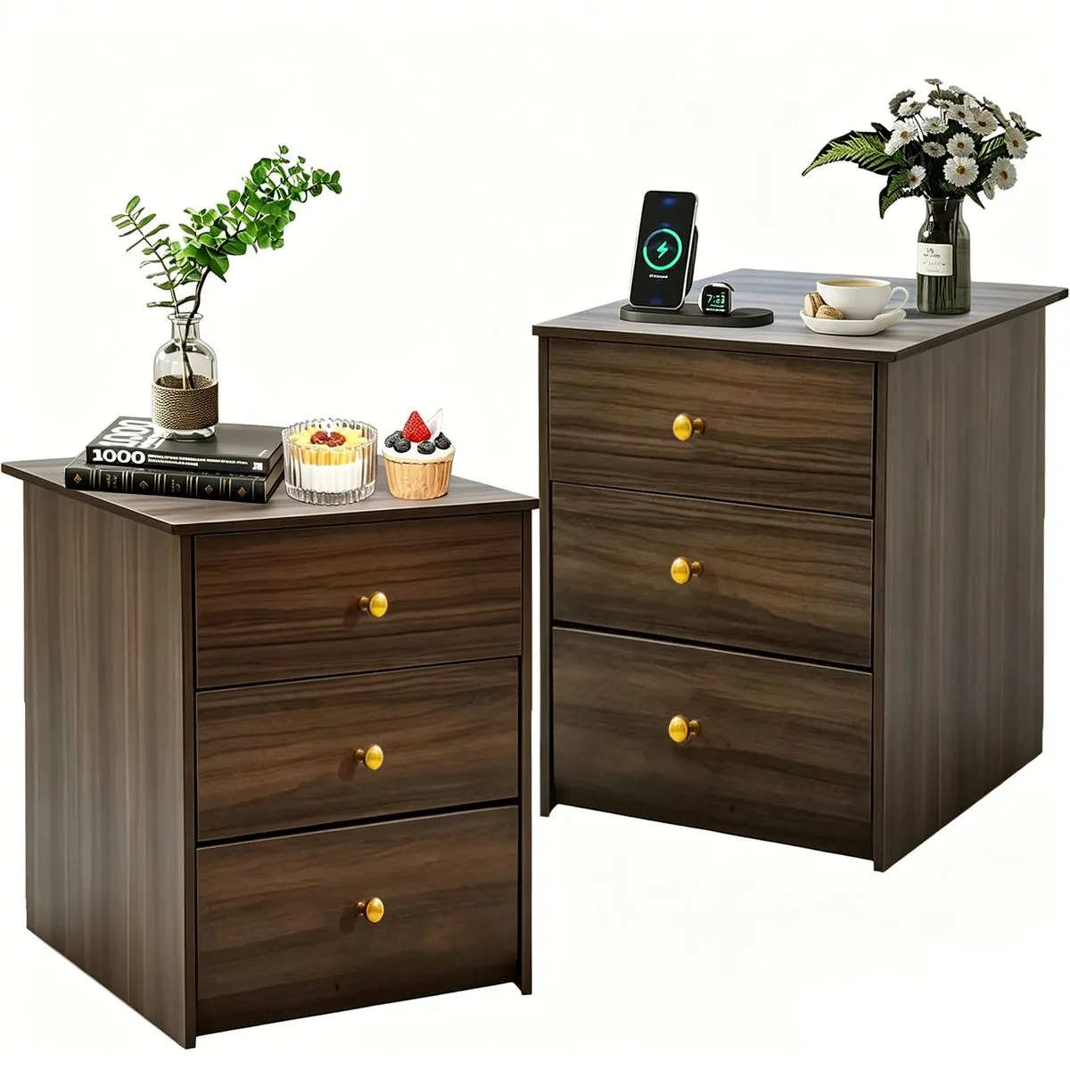 Side End Tables Coffee Table Desk Nightstand Pedestal Bedside Set of 2