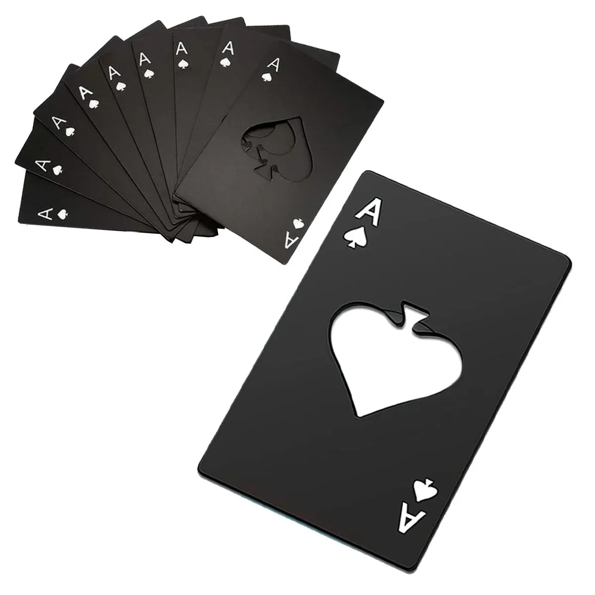 10-Piece Ace of Spades Metal Poker Card Can Beer Openers Set Party Casino Gift - Black