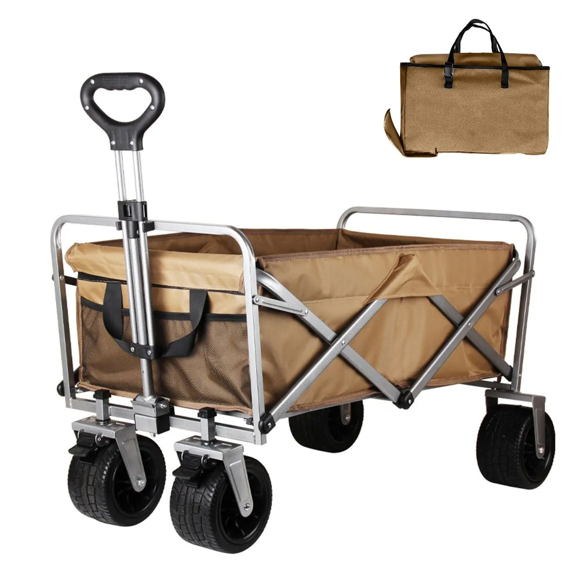 Collapsible beach trolley Campground Folding Utility Wagon With brake-4x4