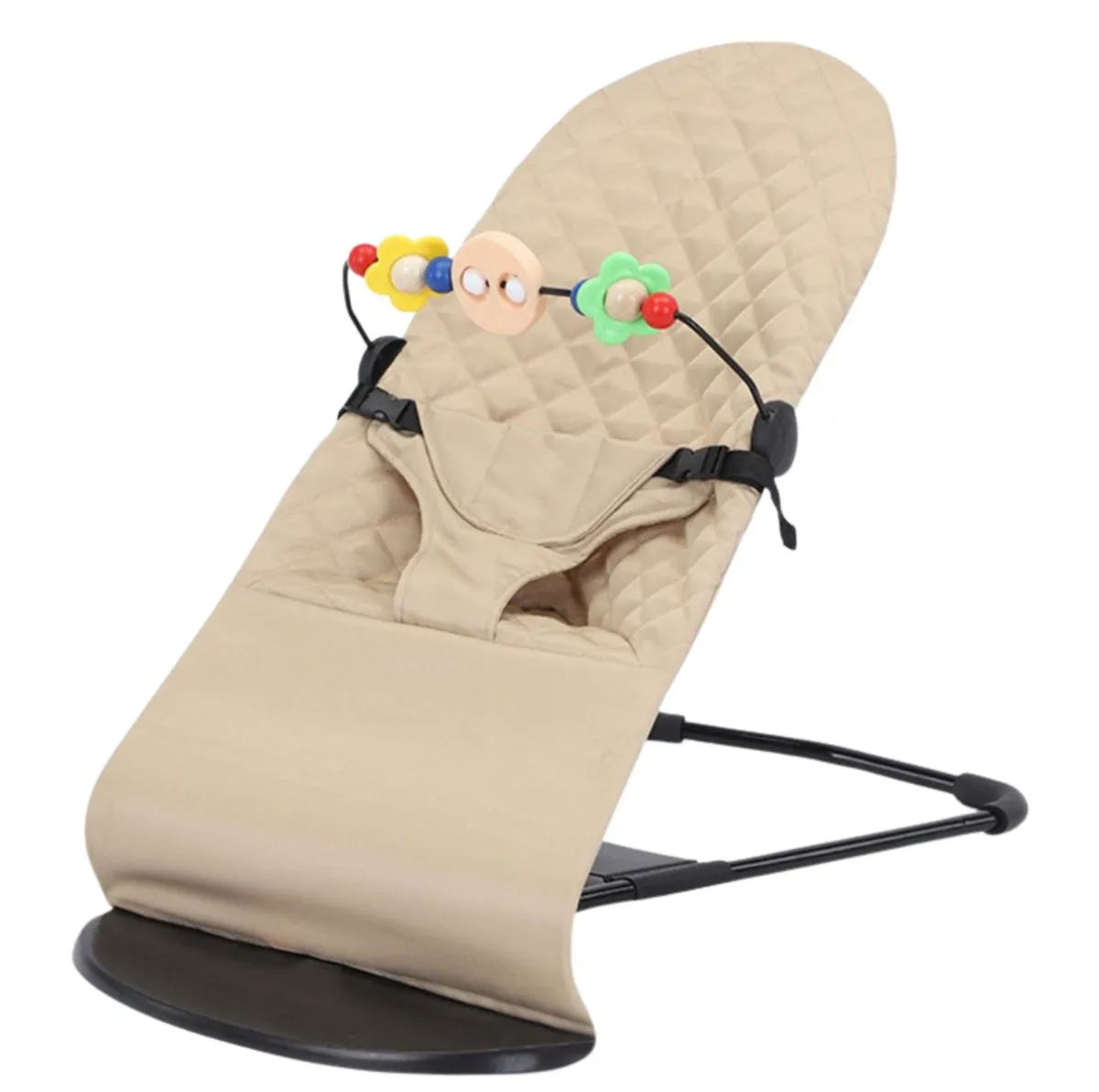 Portable Baby Bouncer Seat Rocking Chair with Toy Bar - Beige
