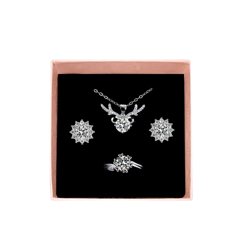 4-Piece Silver-Toned Antler Cubic Zirconia Costume Jewellery Set