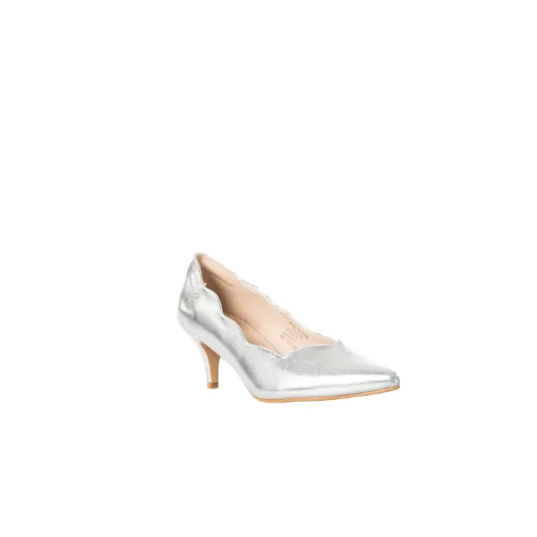 Enjoy Women's Sleek Pointed Heel With Scalloped Edge Detail Silver