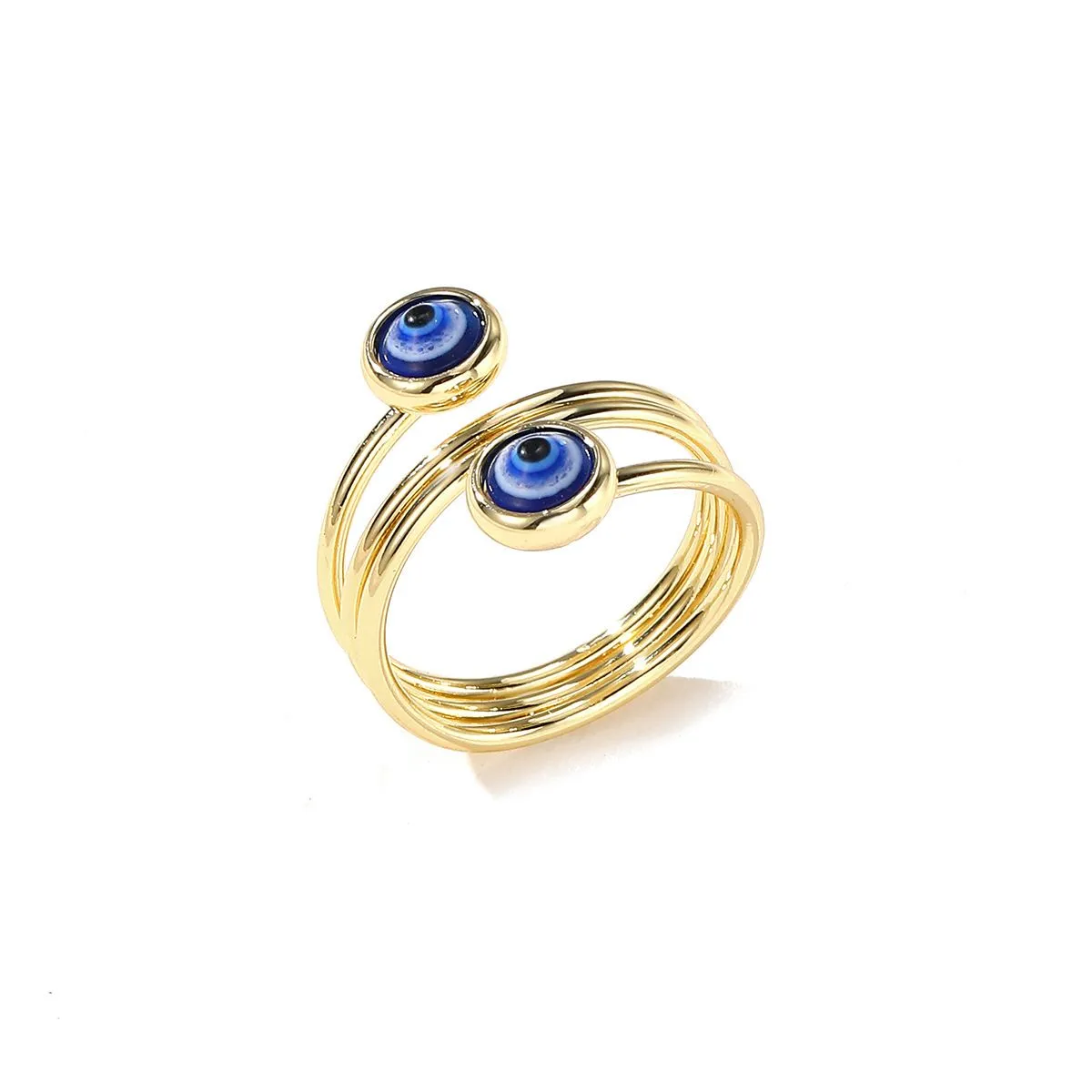 Blue-eyed Ring - Demon Eye Adjustable Opening Ring - Finger Ring - Gold, Blue