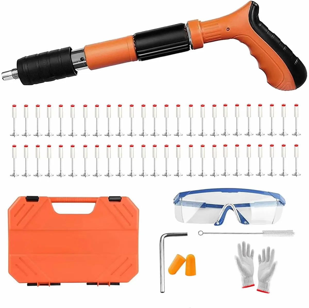 Concrete Nail Gun Kit with 50pcs Nails, 5 Speed Adjustable Manual Nail Gun