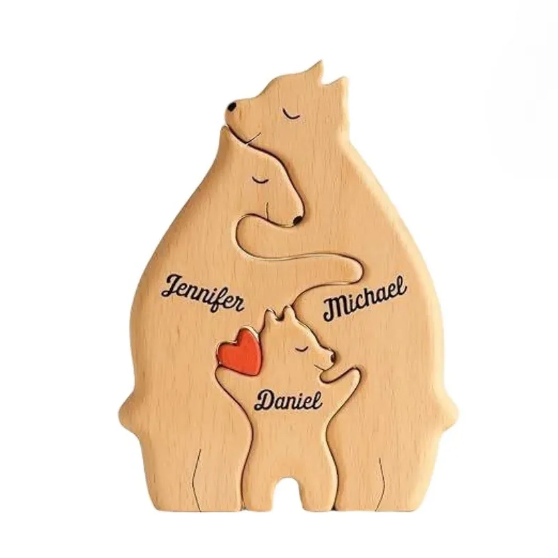 Mother Baby Bear Wooden Puzzle, Warm Family Home Decor
