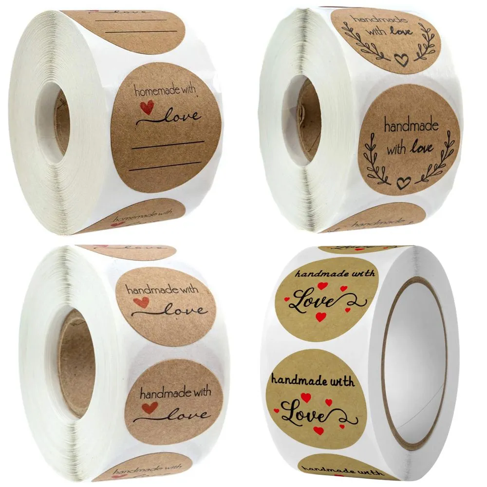 Craft 4pc Multifunctional "Handmade With Love" Sticker Rolls (500pcs Each)
