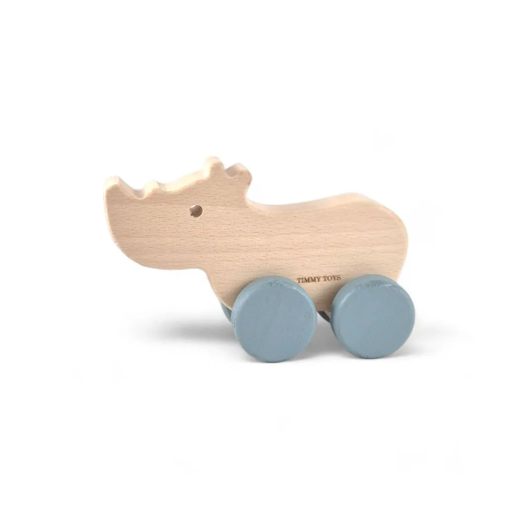 Timmy Toys Wooden Rhino Wheely Push Toy - Blue