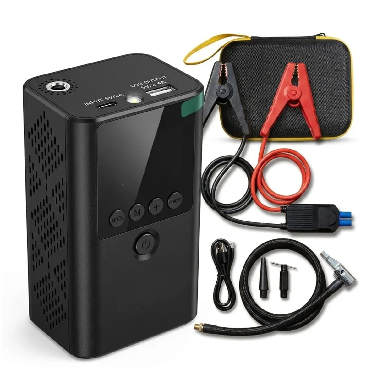 Portable 12V Battery Jump Starter 12000mAh Power Bank, USB, Air Pump & Case