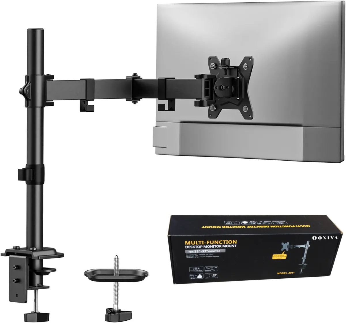 TOXIYA Single-Arm Adjustable Computer Monitor Stand, Holds 32-inch Monitors