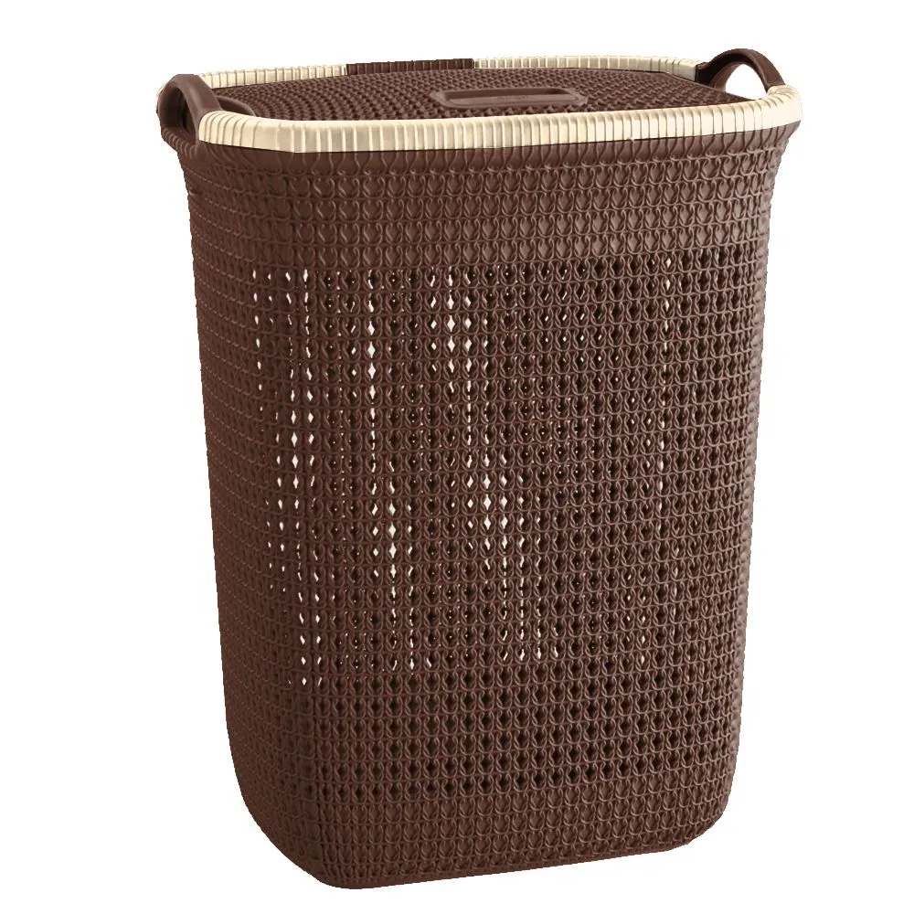 Dream Home Large Laundry Basket Collection Bin with Lid - 50L - Chocolate Brown 