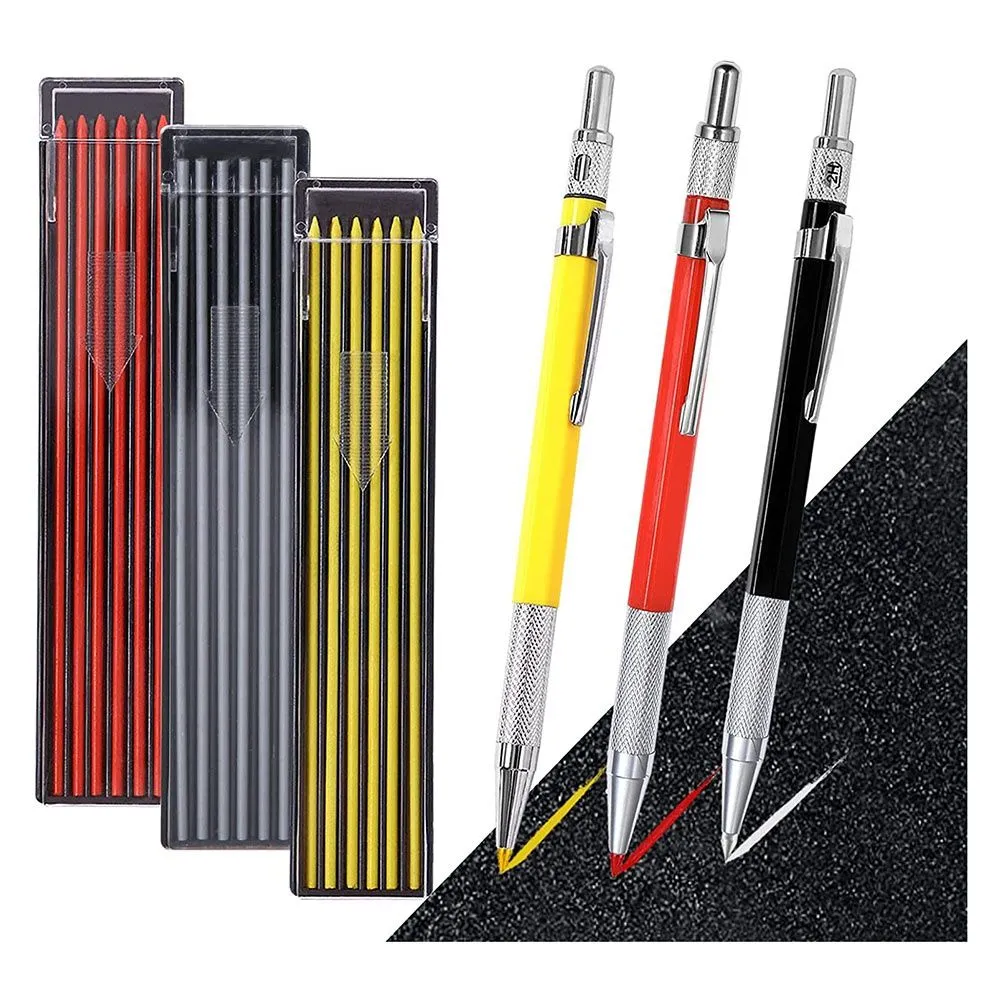 3Pcs Mechanical Carpenter Pencils Set with Built-In Sharpener for Steel,Pip