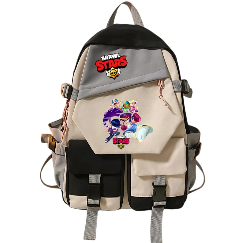 Student Schoolbag Brawl Stars Game Merchandise Color Blocking Nylon - Black