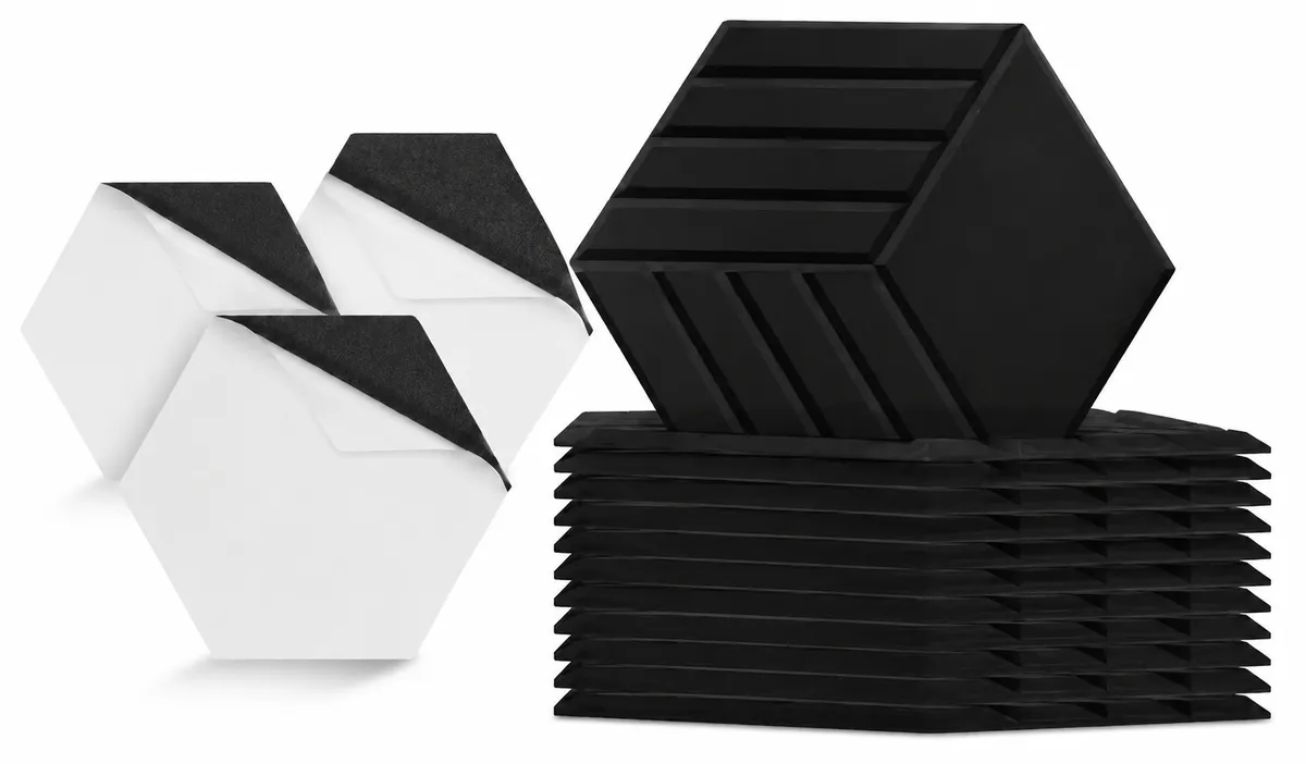 Pack of 12- 3D Geometric Hexagon Peel-and-Stick Wall Panels - Black