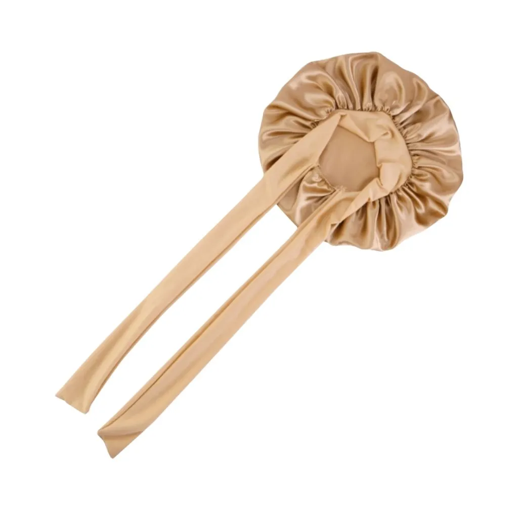 Imitation Silk Sleeping Cap Elastic Ribbon Round Hat - Gold