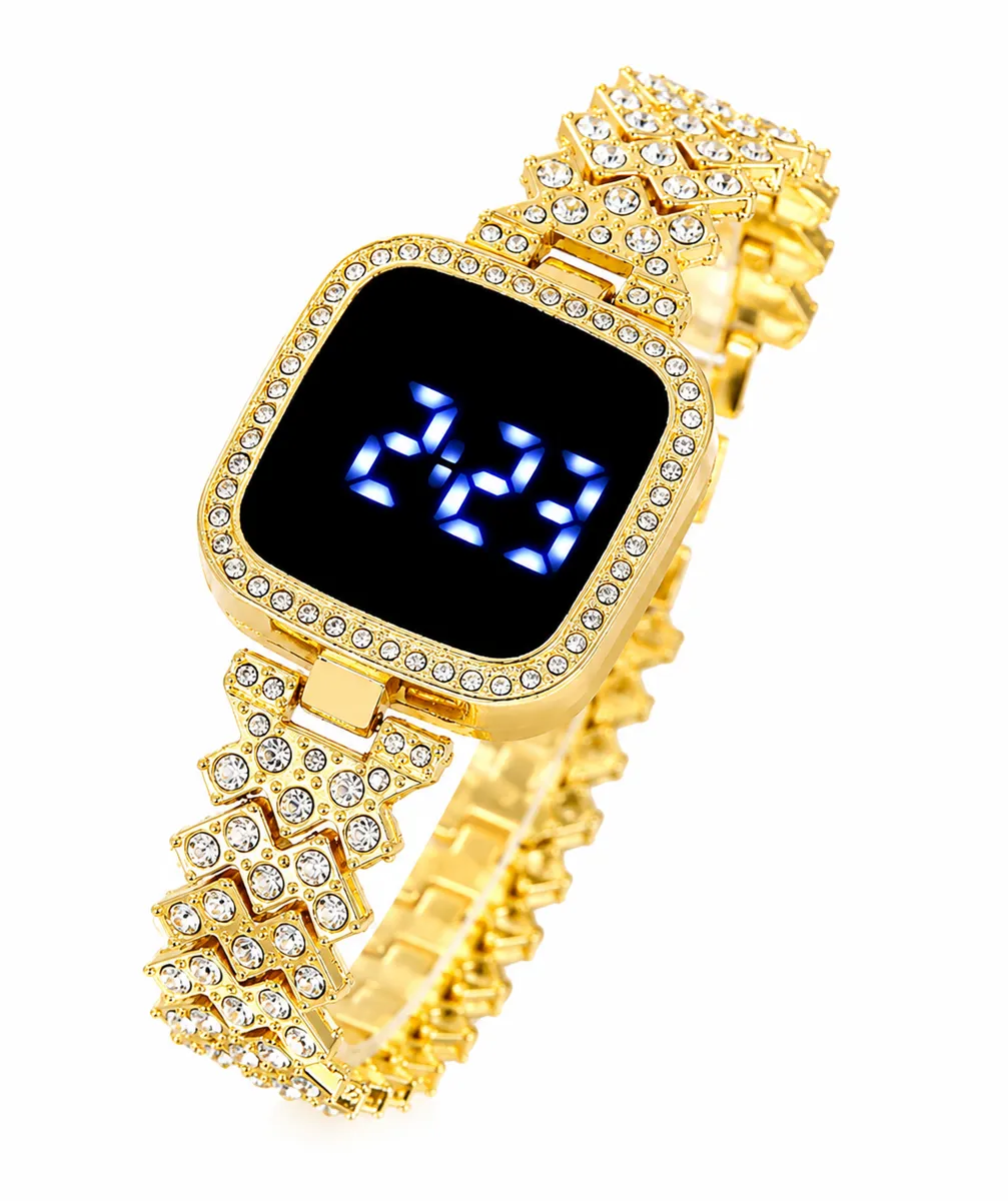 Digital Touch Screen Crystal Bracelet Watch For Women - Gold