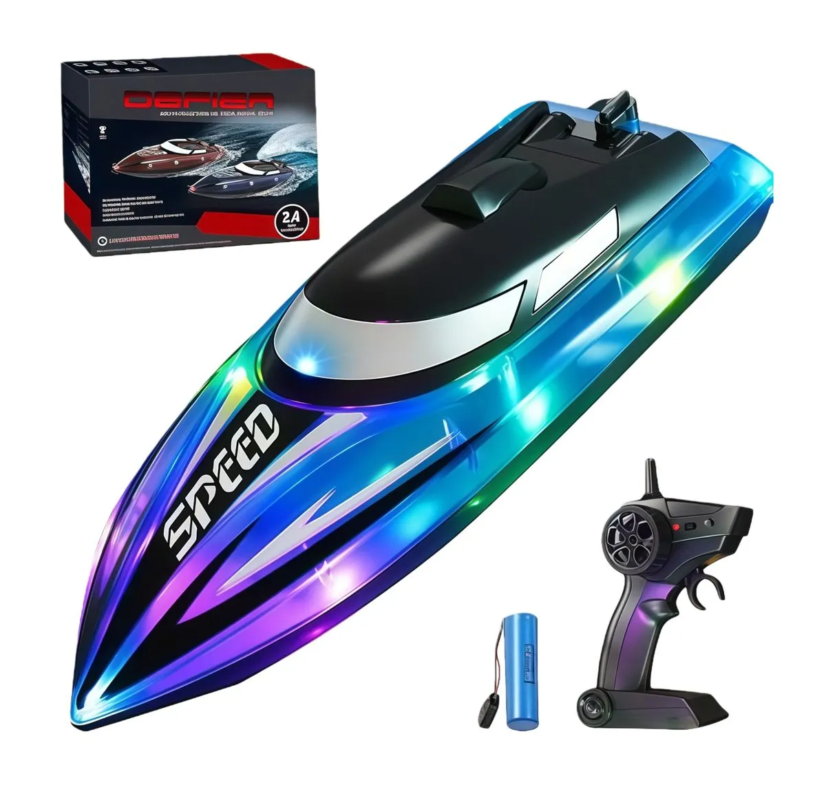 2.4GHz Fast Speed Remote Control Boat, LED Night Navigation Toy RC Boat
