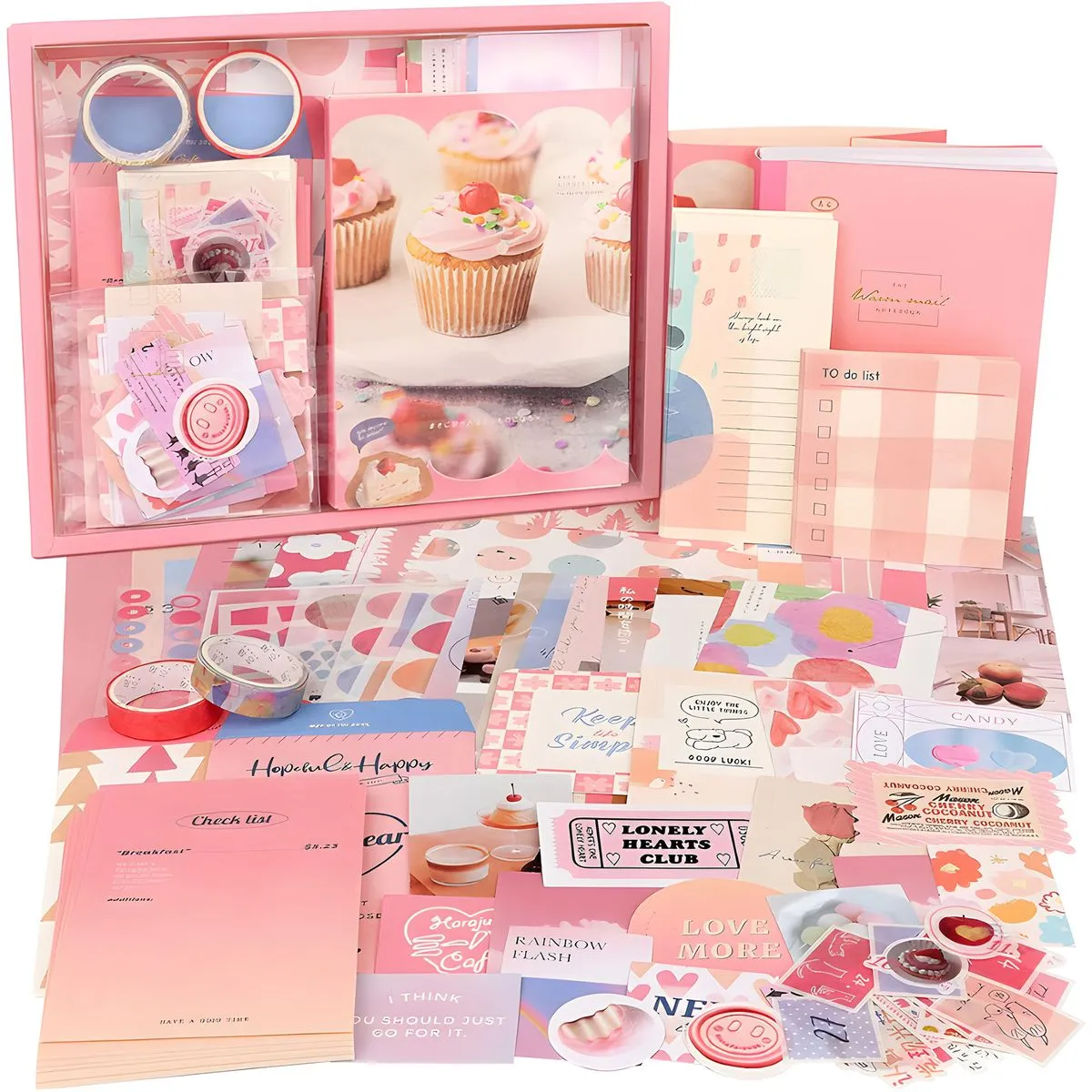 155Pcs DIY Journaling Kit Aesthetic Scrapbook Supplies Kit Pink Journal