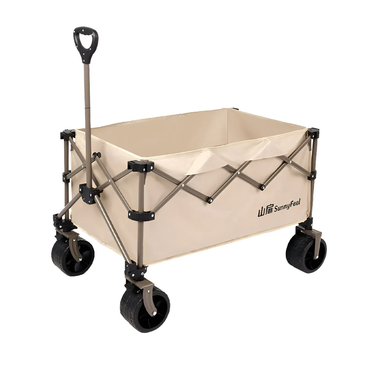 Collapsible Camping Wagon - All-Terrain Foldable Utility Trolley (450L) - Beige