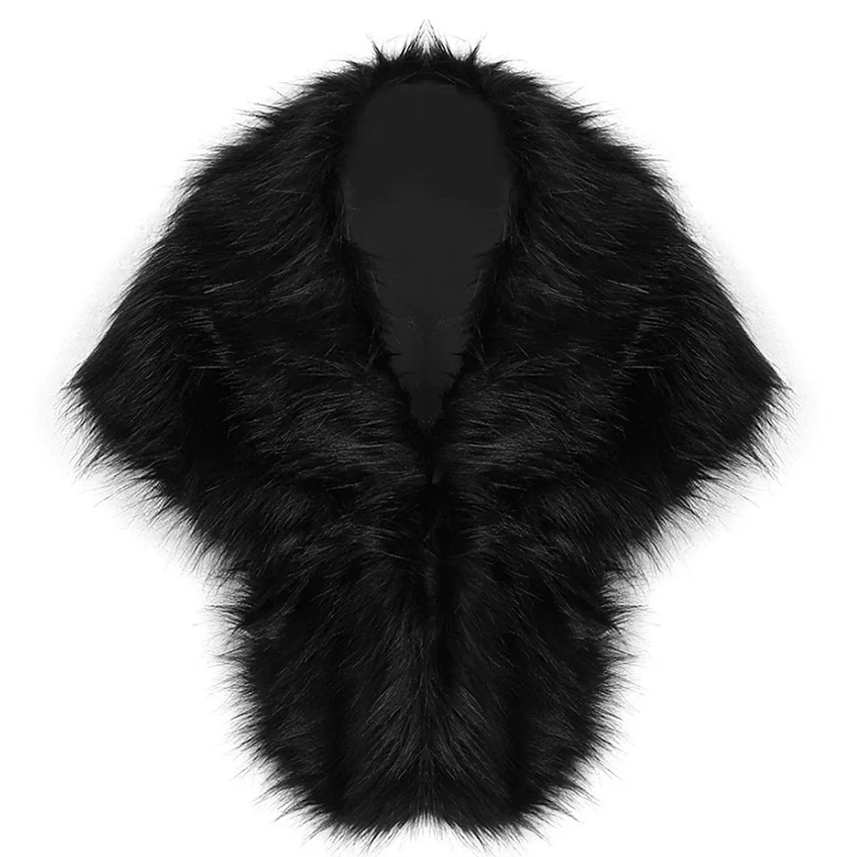 Women Luxury Oversized Winter Faux Wrap Fur Scarf Poncho - Black