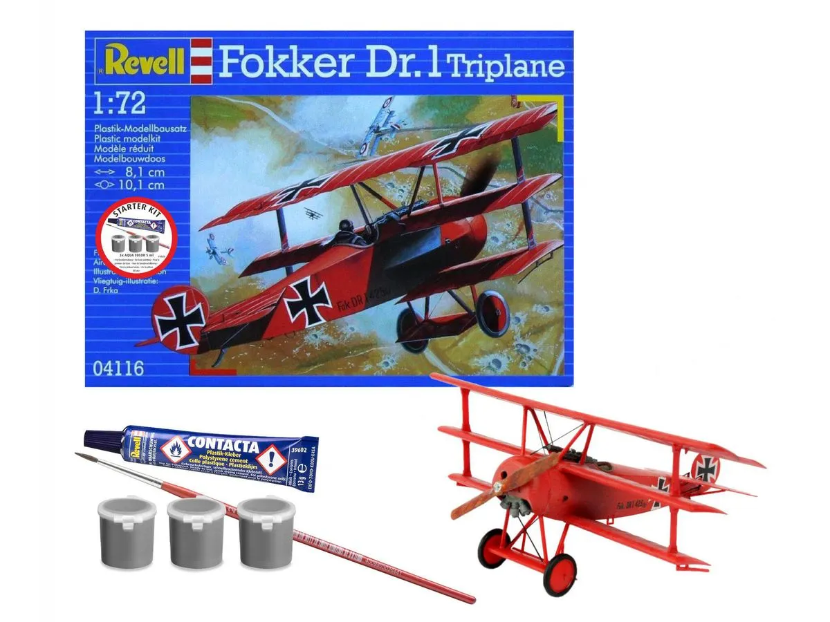 Revell 1/72 Fokker DR.1 Triplane Plastic Model Kit w/Paints, Glue & Brush