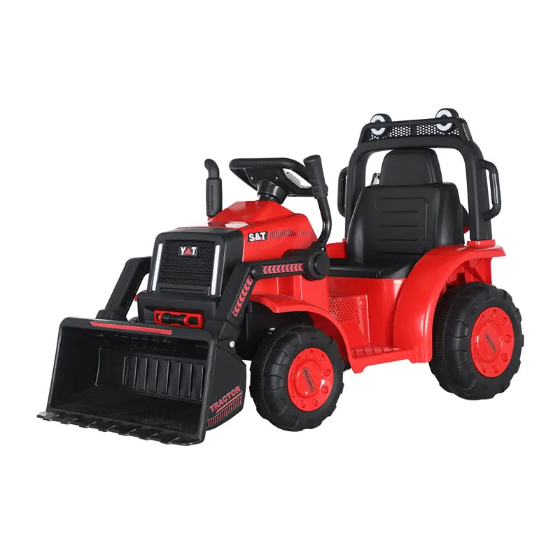 Kids Electric Bulldozer Ride-On - Rechargeable Front Loader Excavator - Red, Black