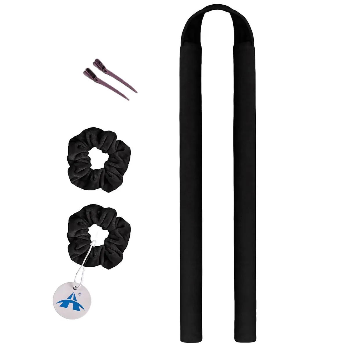ALANES Ribbon Curling Rod Hair Roller Heatless Curling Rod Headband - Black