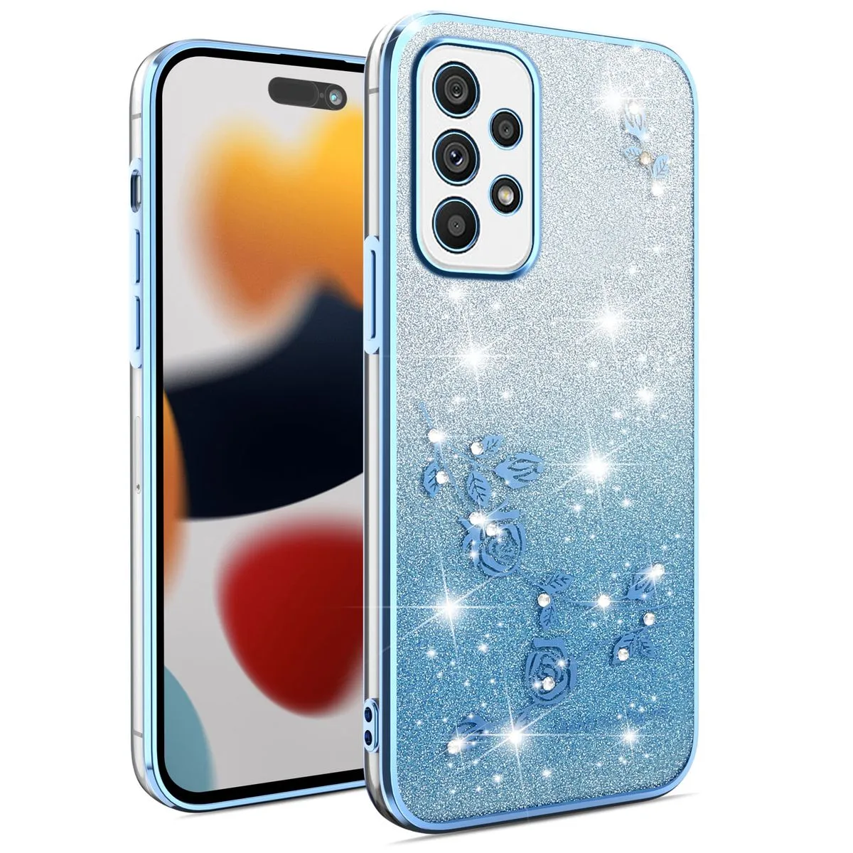 Flowers Diamond Shining Phone Case Compatible With Samsung Galaxy A13 4G - Blue