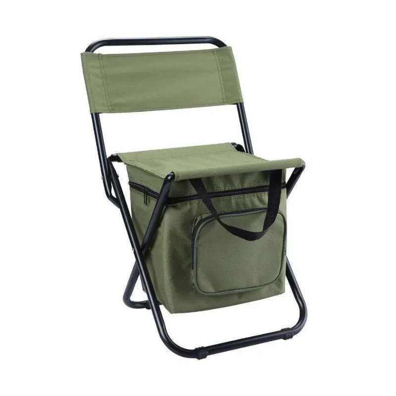 Green Fishing Chair with Cooler Bag,Portable 3-In-1 Outdoor Folding Chair
